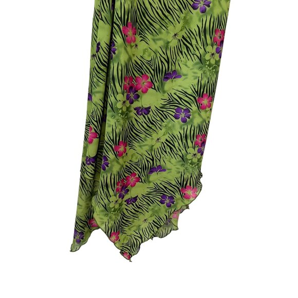 Vintage 90s Green Floral Jungle Print Sleeveless Chiffon Midi Dress Medium - Picture 3 of 9